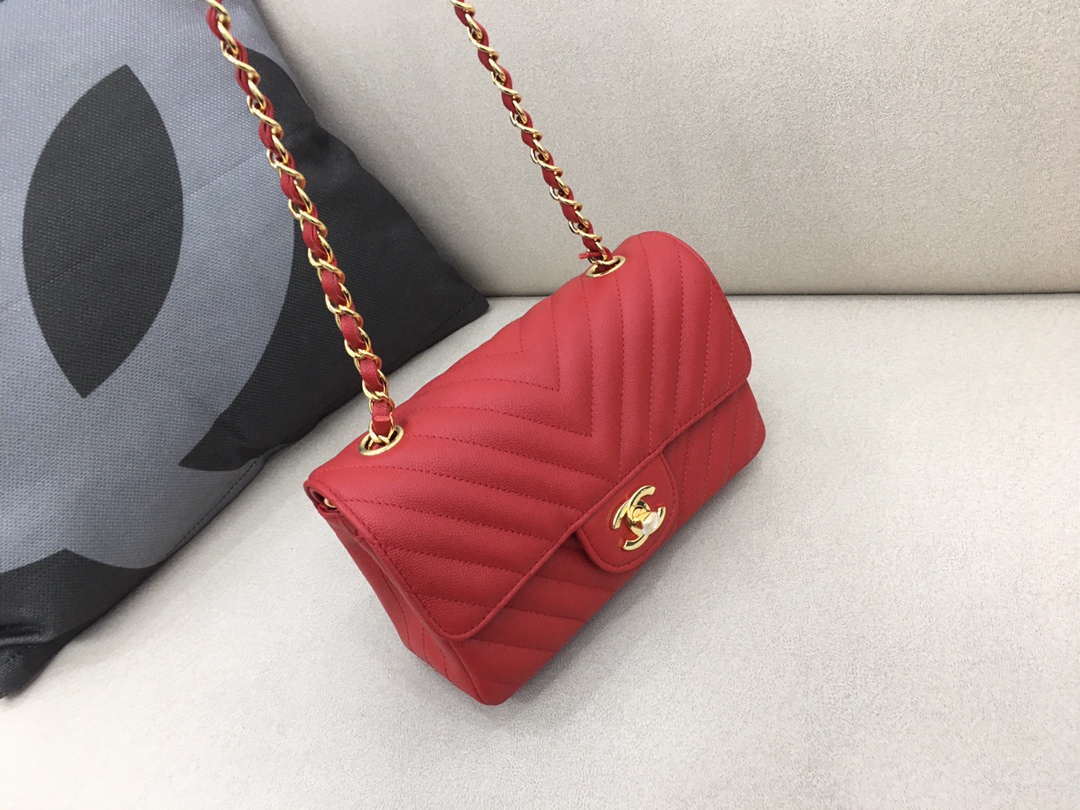 Small Classic Flap Caviar Bag A01116 Red/Gold